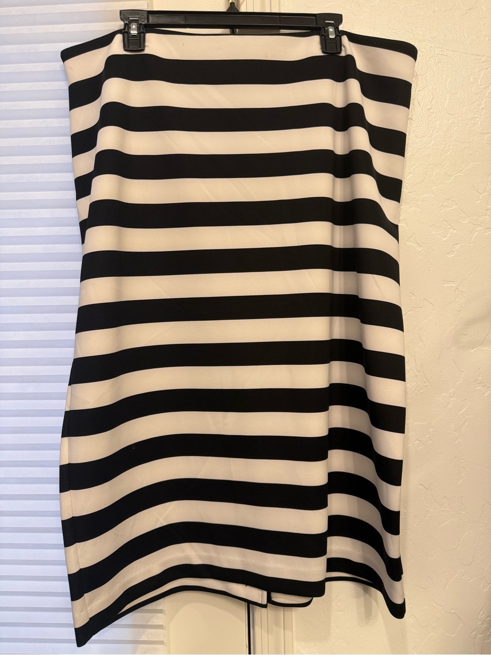 Black and White Striped Strapless Dress